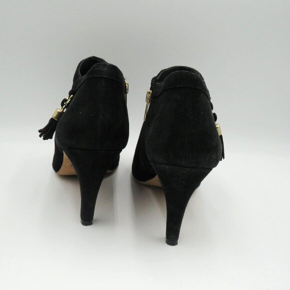 Vince Camuto Boots Sz 10 Black Suede Tassel Zip Ankle Booties Stiletto 3.5" Heel - Picture 3 of 12